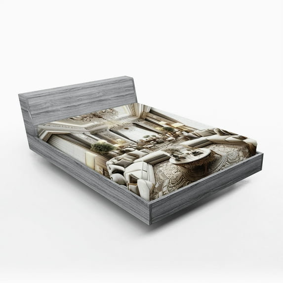 Ambesonne Classic Fitted Sheet, Majestic Room in Muted Tone, California King, Coconut and Off White
