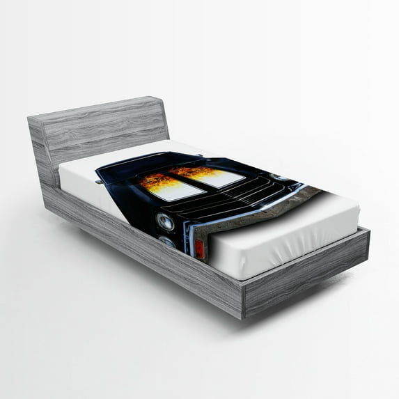 Ambesonne Classic Fitted Sheet, Vintage Retro Car Warm Tone, Twin XL Size, Vermilion and Yellow