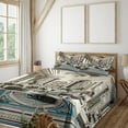 thumbnail image 1 of Ambesonne Classic Fitted & Top Sheet Set with Shams, Ritzy Room Posh Scene Print, Coconut and Sea Blue, 1 of 5