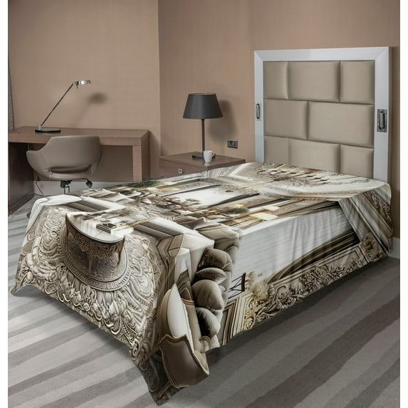 Ambesonne Classic Flat Sheet, Majestic Room in Muted Tone, TwinXL Size, Coconut and Off White
