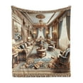 thumbnail image 1 of Ambesonne Classic Fleece Throw Blanket Grandiose Room Scene Print 70"x90" Ginger and Blue, 1 of 5