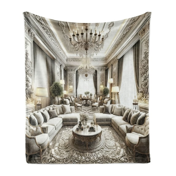Ambesonne Classic Fleece Throw Blanket Majestic Room in Muted Tone 70"x90" Coconut and Off White