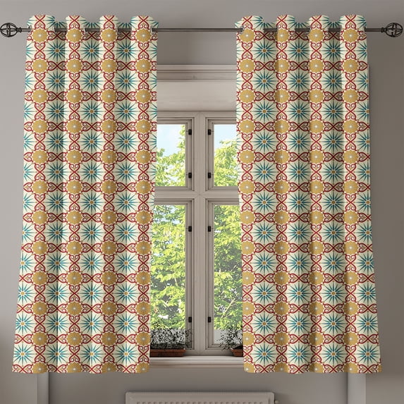 Ambesonne Classic Grommet Curtain, Geometric Forms, 50" x 63", Mustard Beige