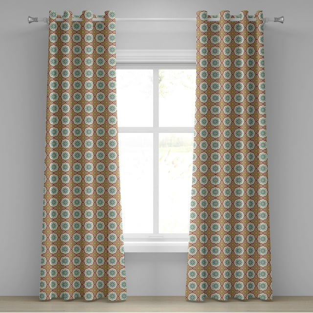 Ambesonne Classic Grommet Curtain, Geometric Forms, 50" x 84", Mustard Beige