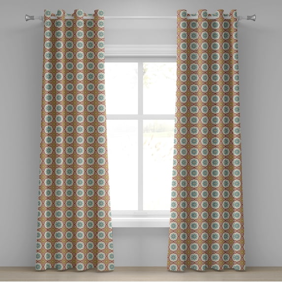 Ambesonne Classic Grommet Curtain, Geometric Forms, 50" x 96", Mustard Beige