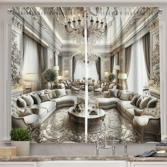 Ambesonne Classic Kitchen Curtains, Majestic Room in Muted Tone, 55"x45", Coconut and Off White