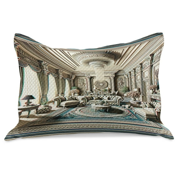 Ambesonne Classic Knitted Quilt Pillowcover, Ritzy Room Posh Scene Print, 36"x20", Coconut and Sea Blue