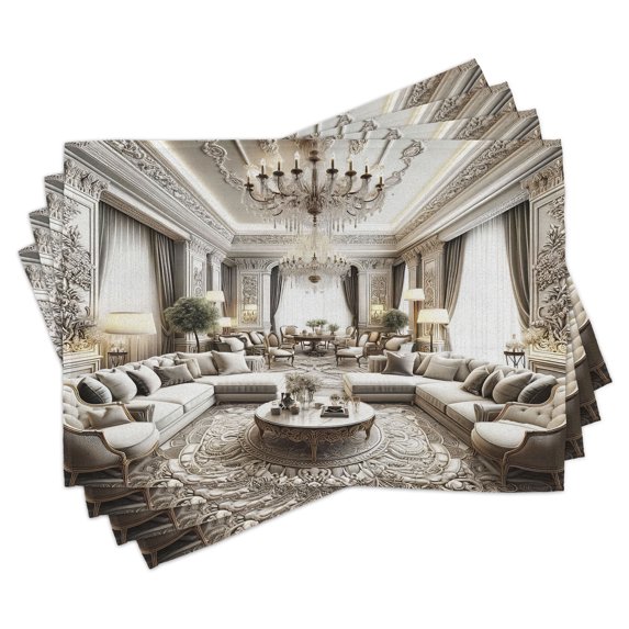 Ambesonne Classic Place Mats Set of 4, Majestic Room in Muted Tone, Standard Size, Coconut and Off White