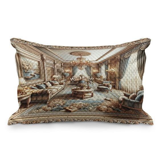 Ambesonne Classic Quilted Pillowcover, Grandiose Room Scene Print, 36" x 20", Ginger and Blue