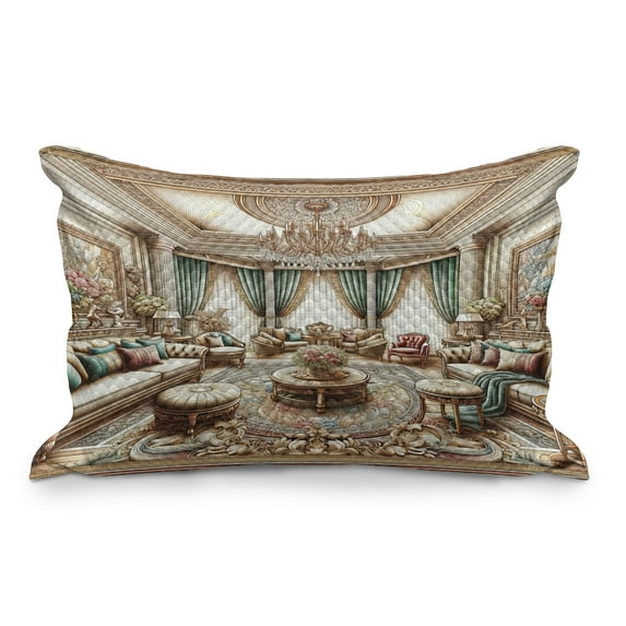 Ambesonne Classic Quilted Pillowcover, Opulent Palatial Room Scene, 36" x 20", Ecru Seafoam and Cocoa