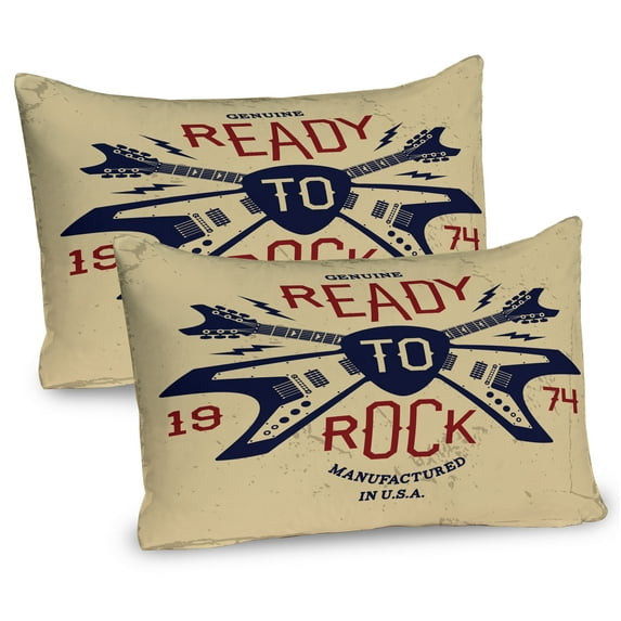 Ambesonne Classic Rock Pillow Sham 2 Pack, Ready to Rock, 26"x20", Beige Ruby Night Blue