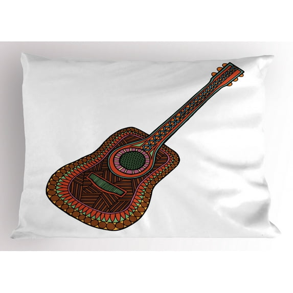 Ambesonne Classic Rock Pillow Sham, Acoustic Guitar, 26" X 20", Multicolor