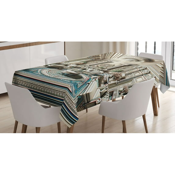 Ambesonne Classic Tablecloth Rectangular Table Cover, Ritzy Room Posh Scene Print, 52"x70", Coconut and Sea Blue