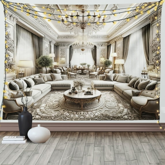 Ambesonne Classic Tapestry Wall Hanging, Majestic Room in Muted Tone, 60"x40", Coconut and Off White