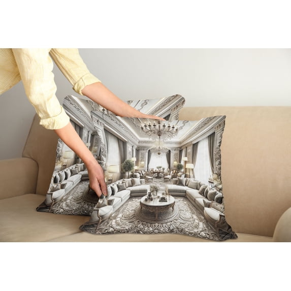 Ambesonne Classic Throw Pillow Cover Pack of 2, Majestic Room in Muted Tone, 2 Pcs-36"x36", Coconut and Off White