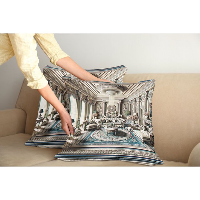 Ambesonne Classic Throw Pillow Cover Pack of 2, Ritzy Room Posh Scene Print, 2 Pcs-24" x 24", Coconut and Sea Blue