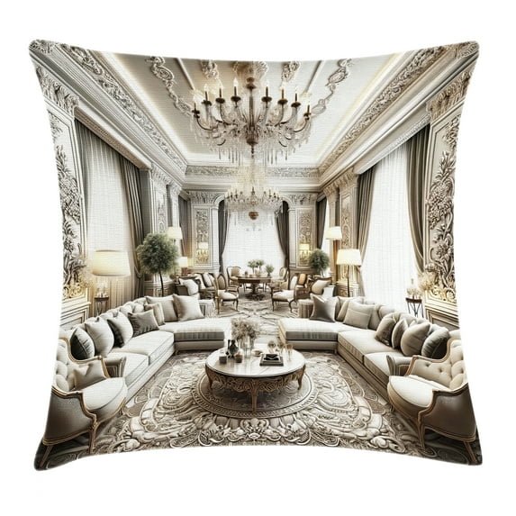 Ambesonne Classic Throw Pillow Cushion Cover, Majestic Room in Muted Tone, 20" X 20", Coconut and Off White