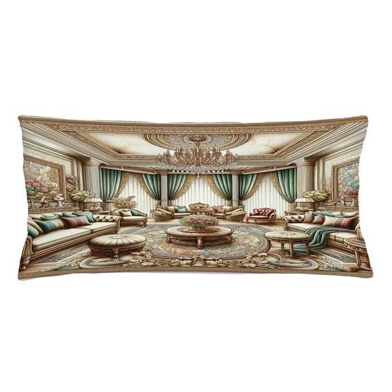 Ambesonne Classic Throw Pillow Cushion Cover, Opulent Palatial Room Scene, 36" X 16", Ecru Seafoam and Cocoa