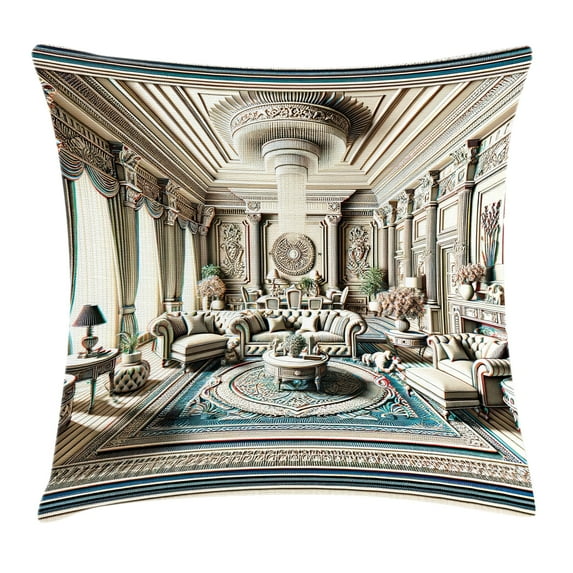 Ambesonne Classic Throw Pillow Cushion Cover, Ritzy Room Posh Scene Print, 28" X 28", Coconut and Sea Blue