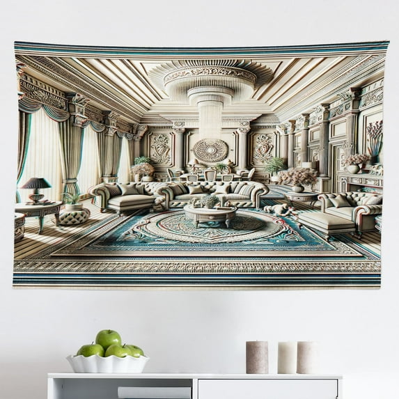 Ambesonne Classic Wall Hanging Tapestry, Ritzy Room Posh Scene Print, 45"x30", Coconut and Sea Blue