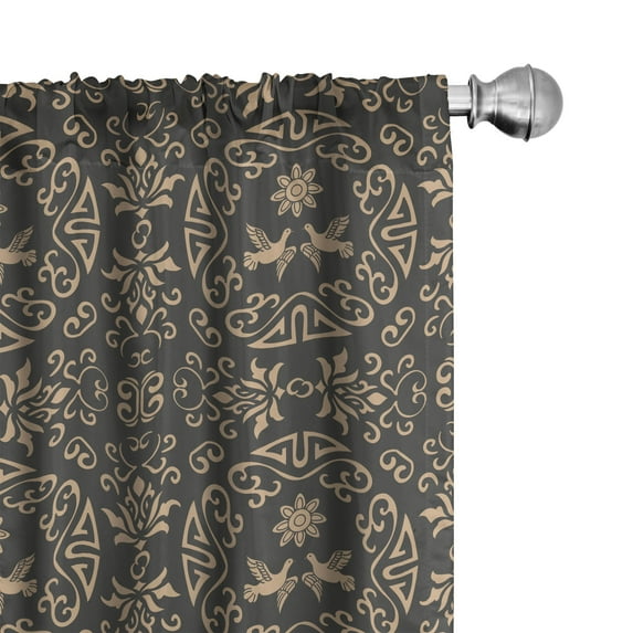 Ambesonne Classical Window Curtains, Floral Pigeon Motifs Art, Each 28" W x 63" L, Dark Sepia Tan