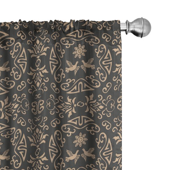 Ambesonne Classical Window Curtains, Floral Pigeon Motifs Art, Each 28" W x 84" L, Dark Sepia Tan