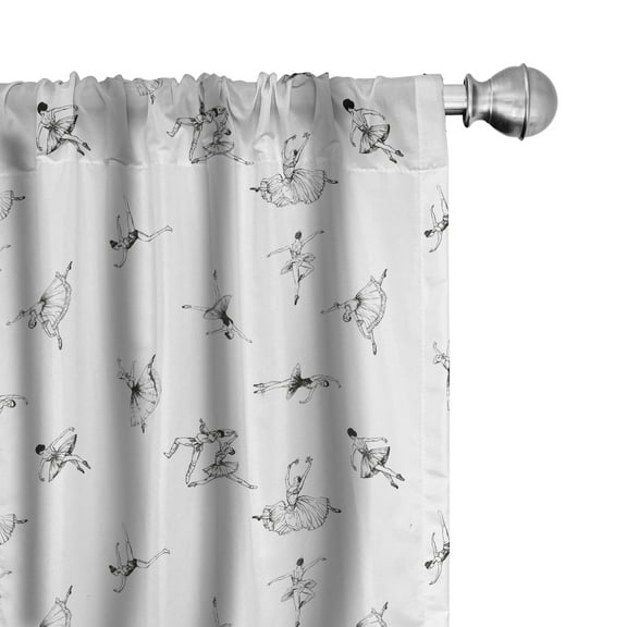 Ambesonne Classical Curtains, Ballet Dancers Art, Pair of 28"x95", Charcoal Grey and White