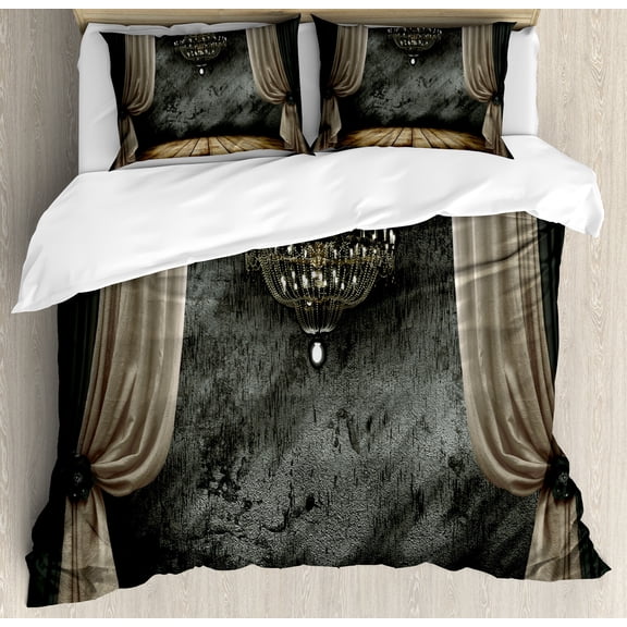 Ambesonne Classical Duvet Cover Sets, Dark Ball Room Chandelier, 2-Queen, Black and Sepia