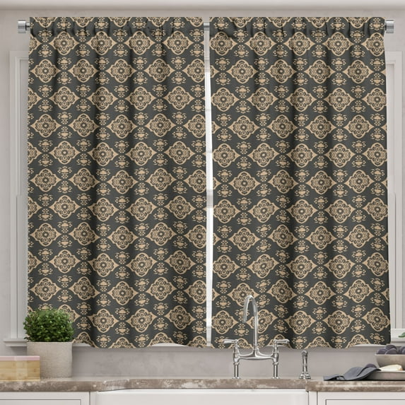 Ambesonne Classical Kitchen Curtains, Classic Orient Curves, 55"x39", Dark Sepia Tan