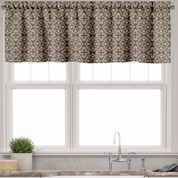 Ambesonne Classical Valance Pack of 2, Damask Inspired Swirls, 54"X18", Dark Sepia and Tan