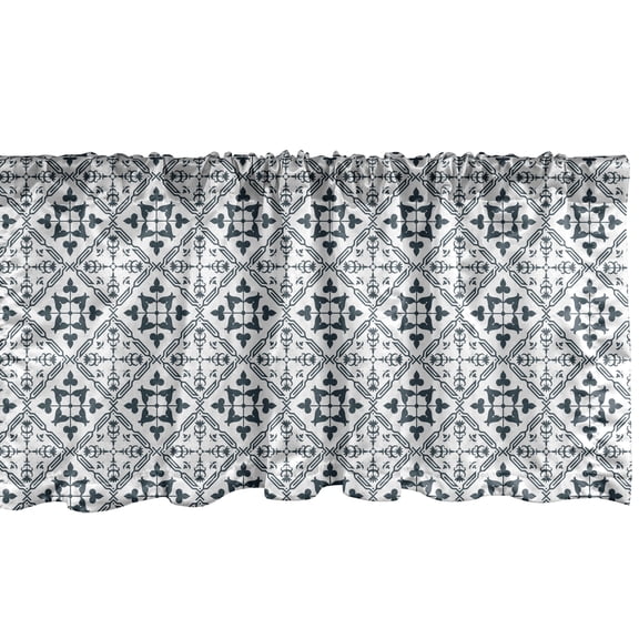 Ambesonne Classical Window Valance, Vintage Theme Ornamental Traditional Motifs in Monochrome Design, Curtain Valance for Kitchen Bedroom Decor with Rod Pocket, 54" X 12", Charcoal Grey and White