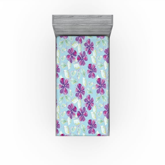 Ambesonne Clematis Art Fitted Sheet, Dreamy Floral Boho Art, Twin XL Size, Mint Green Pale Fuchsia