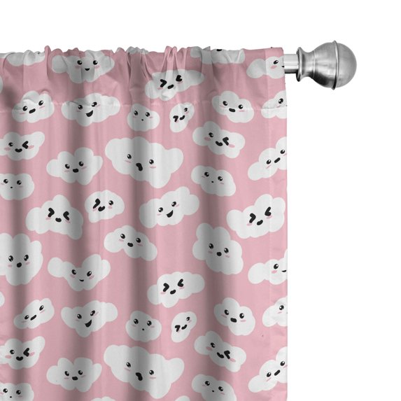 Ambesonne Cloud Window Curtains, Fluffy Cumulus Cartoon Art, Each 28" W x 95" L, Pale Pink Charcoal Grey