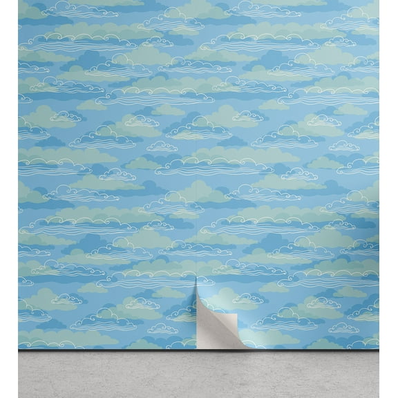 Ambesonne Cloud Peel & Stick Wallpaper for Home, Outline Cumulus Spring Season, 13"x100", Blue Pale Blue White