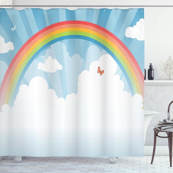 Ambesonne Cloud Shower Curtain, Colorful Rainbow Arc, 69"Wx70"L, Multicolor