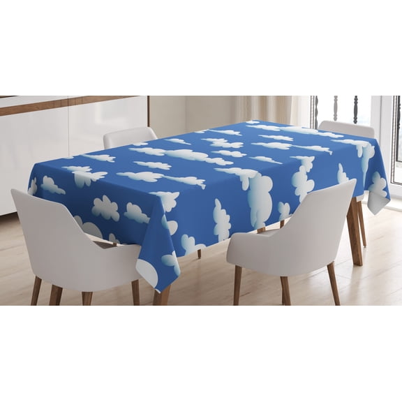 Ambesonne Cloud Tablecloth Rectangular Table Cover, Computer Drawn Clouds, 52"x70", Cobalt Blue Pale Blue