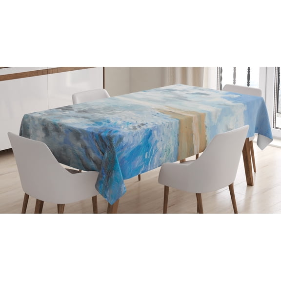 Ambesonne Cloud Tablecloth Rectangular Table Cover, Oil Painting Beach Summer, 52"x70", Sand Brown White
