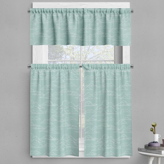Ambesonne Cloud Valance & Curtain, Grunge Spring Season Pattern, 55"x24", Almond Green and White