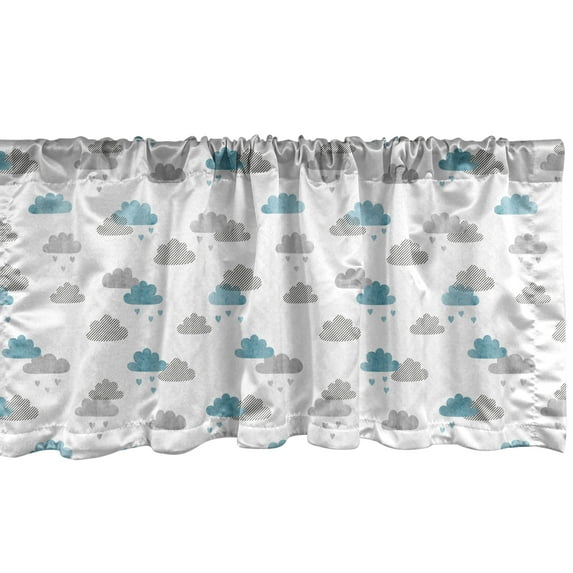 Ambesonne Cloud Window Valance, Abstract Sky Modern Pattern of Watercolor and Striped Clouds with Raindrops, Curtain Valance for Kitchen Bedroom Decor with Rod Pocket, 54" X 12", Sea Blue Pale Taupe