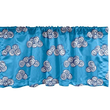 Ambesonne Cloud Window Valance, Hand Drawn Doodle Style Swirling Fluffs Blots in the Sky Daytime Summer Time, Curtain Valance for Kitchen Bedroom Decor with Rod Pocket, 54" X 18", Sky Blue and White