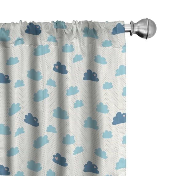 Ambesonne Clouds Window Curtains, Hearts Polka Dots, Each 28" W x 84" L, Pale Sky Blue Blue Grey