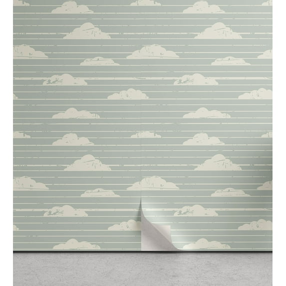 Ambesonne Clouds Peel & Stick Wallpaper for Home, Abstract Cumulus Striped Sky, 13"x100", Ivory and Pale Seafoam