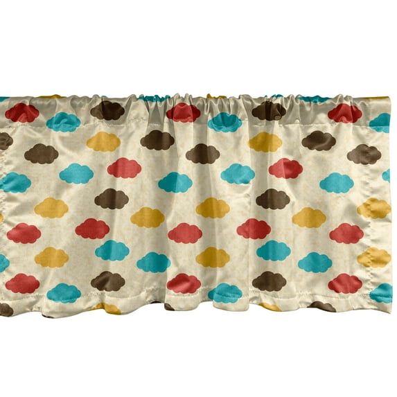 Ambesonne Clouds Window Valance, Cloud Cumulus in Rainbow Colors on Grunge Style Background Ornamental Composition, Curtain Valance for Kitchen Bedroom Decor with Rod Pocket, 54" X 18", Multicolor