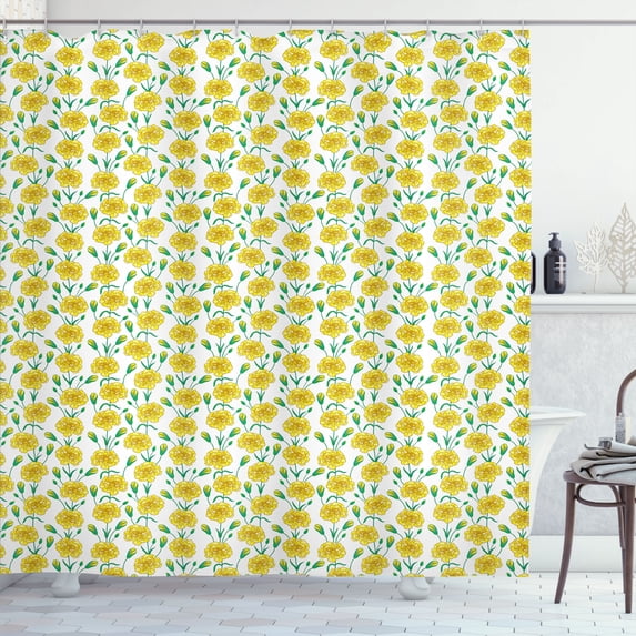 Ambesonne Clove Shower Curtain, Carnation Flowers and Buds, 69"Wx75"L, Yellow Jade Green White