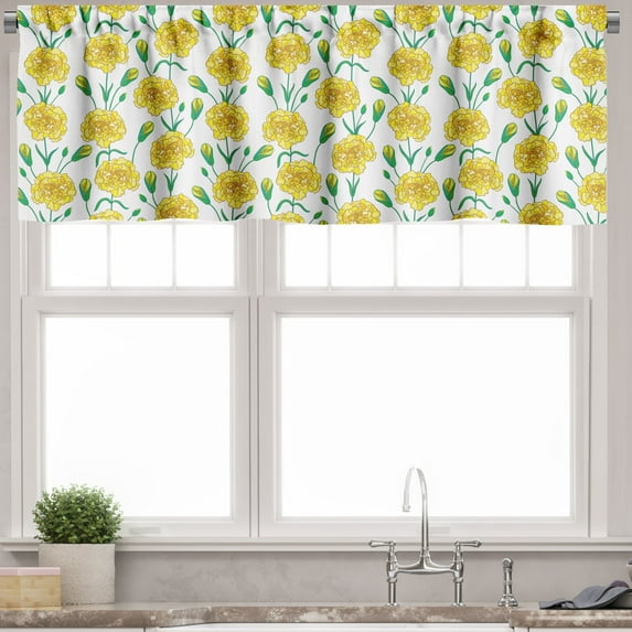 Ambesonne Clove Valance Pack of 2, Carnation Flowers and Buds, 54"X12", Yellow Jade Green White