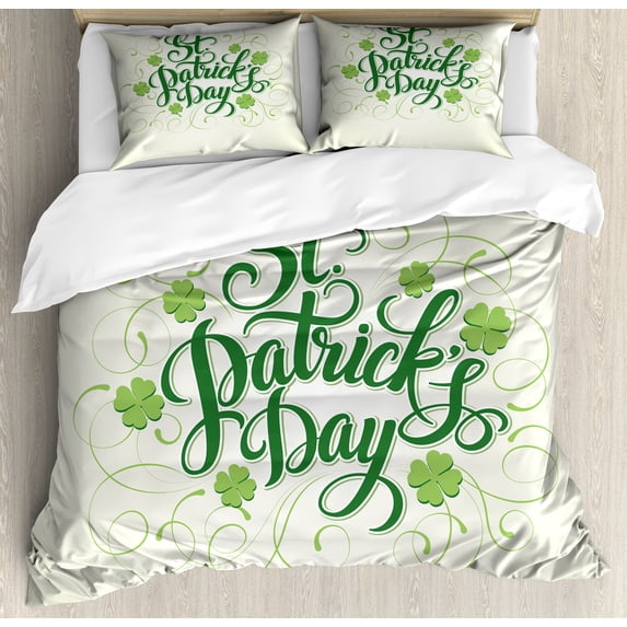 Ambesonne Clover Duvet Cover Sets, St Patrick's Day Swirls Art, 2-King, Green Lime Green