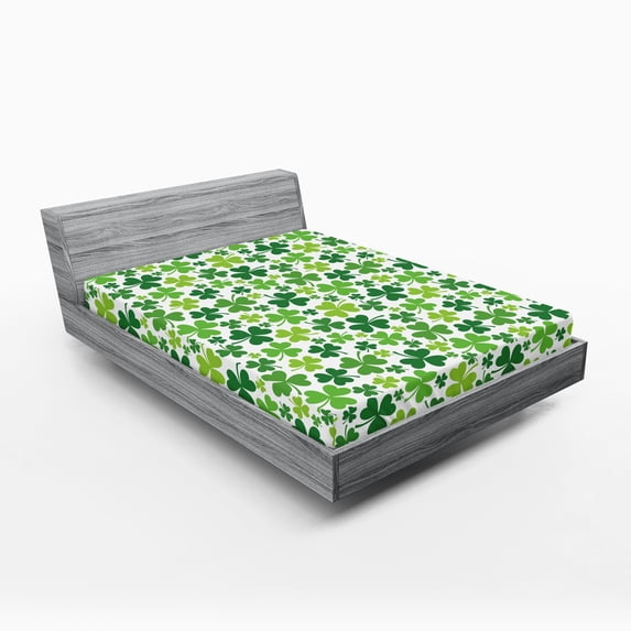 Ambesonne Clover Fitted Sheet, Irregular Shamrocks Pattern, Full Size, Green Lime Green