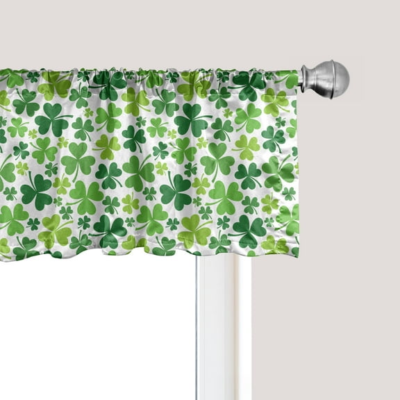 Ambesonne Clover Window Valance, Irregular Shamrocks Pattern, 54" X 18", Green Lime Green