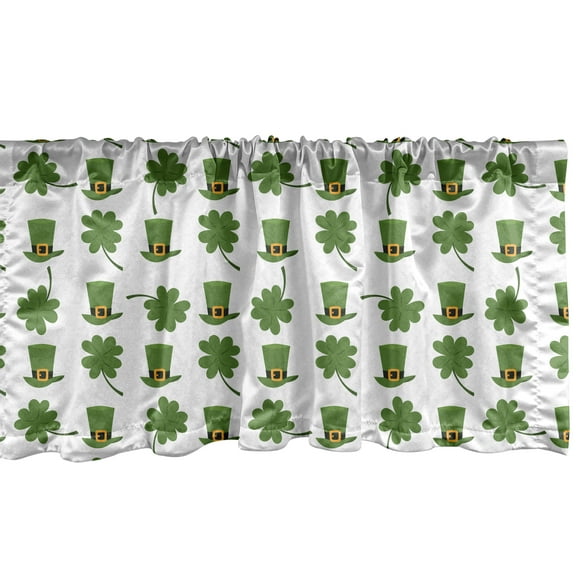 Ambesonne Clover Window Valance, Leprechaun Hat and Shamrock, 54" X 12", Olive Green Pale Orange