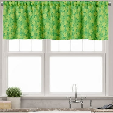 Ambesonne Clover Window Valance, Luck Shamrocks, 54" X 12", Fern Green Lime Green